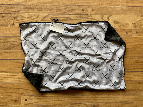 Black/Grey Eat Sleep Hockey Minky Blanket // Large Lovey Size