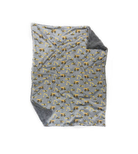 Grey and Yellow Construction Trucks Minky Blanket - Baby Blanket Size