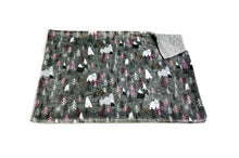 Load image into Gallery viewer, Charcoal “Forest Peaks” Pink Mountains and Trees Minky Blanket - Baby Blanket Size