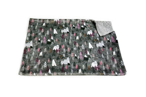Charcoal “Forest Peaks” Pink Mountains and Trees Minky Blanket - Baby Blanket Size