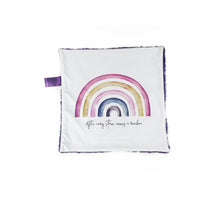 Load image into Gallery viewer, Purple “After Every Storm Comes a Rainbow” Minky Blanket // Small Square Lovey Size