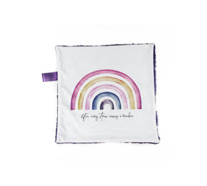 Purple “After Every Storm Comes a Rainbow” Minky Blanket // Small Square Lovey Size