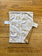 Load image into Gallery viewer, Gold/Grey/Stone Rainbows Minky Blanket // Small Lovey Size