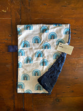 Load image into Gallery viewer, Blue Rainbows Minky Blanket // Small Lovey Size