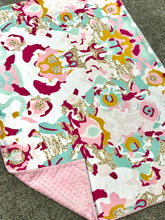 Load image into Gallery viewer, SALE // Pink and Aqua Abstract Minky Blanket // Child Blanket Size