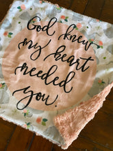 Load image into Gallery viewer, Pink Elephants “God Knew My Heart Needed You” Minky Blanket // Small Square Lovey Size