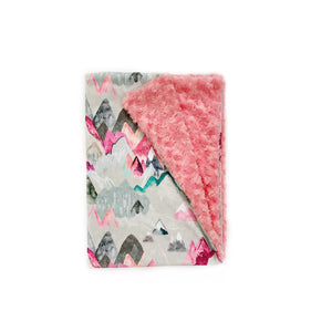 Pink "Call of the Mountains" Woodland Minky Blanket - Baby Blanket Size