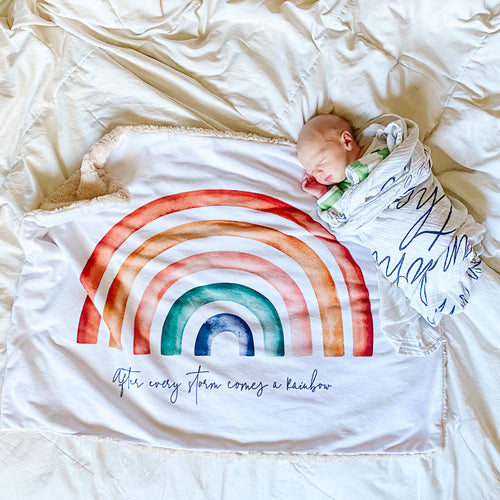“After Every Storm Comes a Rainbow” Minky Blanket - Baby Blanket Size (Rectangle)