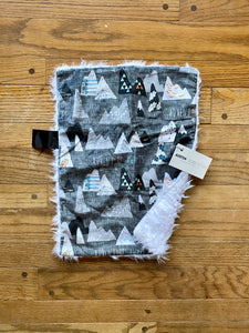 Charcoal "Adventure Awaits” Minky Blanket // Small Lovey Size