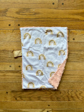 Load image into Gallery viewer, Blush Pink/Gold Rainbows Minky Blanket // Small Lovey Size