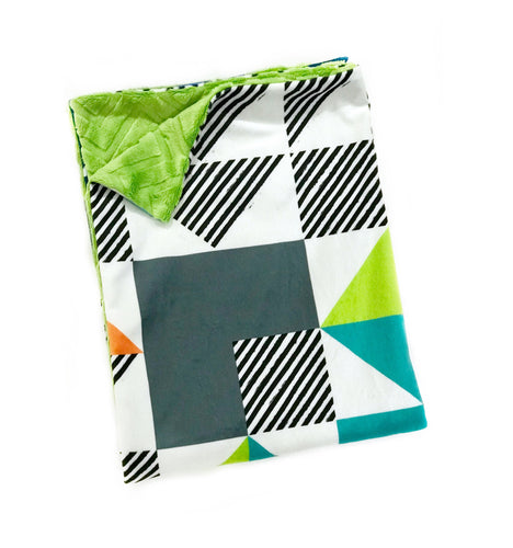 SALE // Green and Blue Triangle Puzzlecloth Minky Blanket // Child Blanket Size