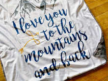 Load image into Gallery viewer, SALE // &quot;I Love you to the Mountains and Back&quot; Mountains Minky Blanket // Square Baby Blanket Size