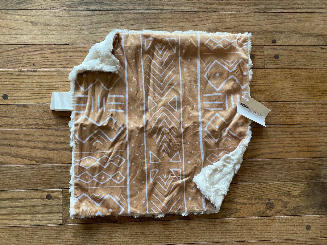 Tan Mudcloth Minky Blanket // Small Square Lovey Size