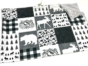 SALE // Black/White Woodland Adventure Faux Quilt Minky Blanket // Baby Blanket Size
