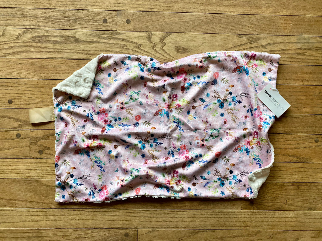 SALE // Pink Boho Floral Minky Blanket // Large Lovey Size
