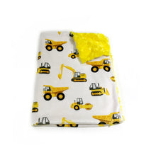 Load image into Gallery viewer, Yellow Construction Trucks Minky Blanket - CUSTOM Blanket Size
