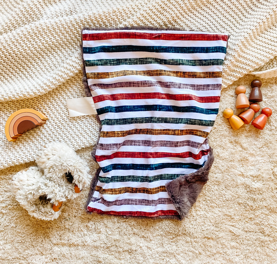 Cinnamon/Stone/Olive Linen Stripes Minky Blanket // Small Lovey Size