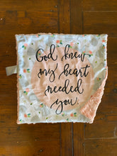 Load image into Gallery viewer, Pink Elephants “God Knew My Heart Needed You” Minky Blanket // Small Square Lovey Size