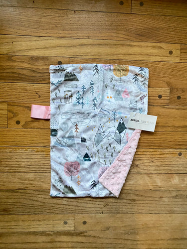 Pink/Grey “Max’s Map” Minky Blanket // Small Lovey Size