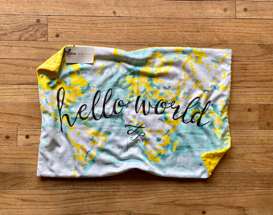 Yellow Hello World Minky Blanket // Large Lovey Size