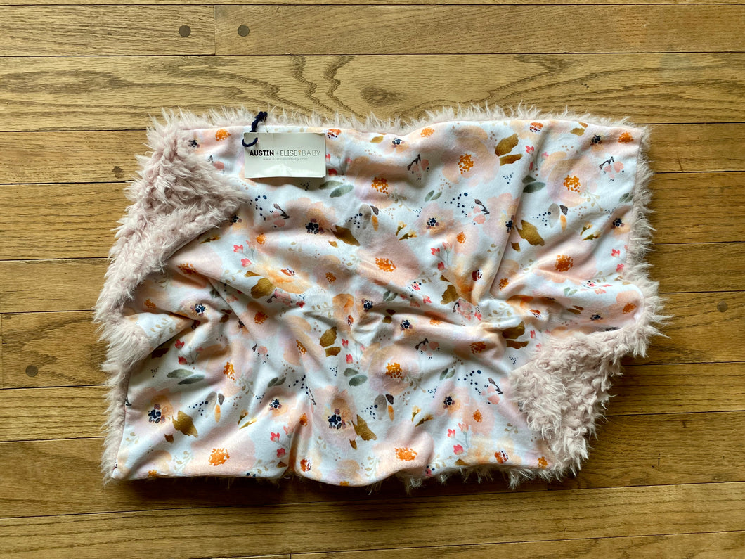 Peach/Blush Pink Floral Minky Blanket // Large Lovey Size
