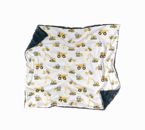 Yellow Construction Trucks Minky Blanket - CUSTOM Blanket Size