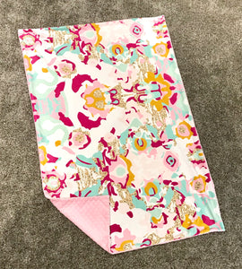 SALE // Pink and Aqua Abstract Minky Blanket // Child Blanket Size