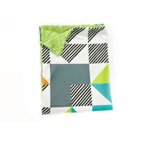 Load image into Gallery viewer, SALE // Green and Blue Triangle Puzzlecloth Minky Blanket // Child Blanket Size