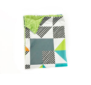 SALE // Green and Blue Triangle Puzzlecloth Minky Blanket // Child Blanket Size