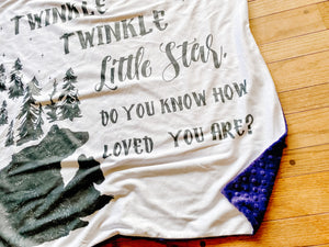 SALE // "Twinkle Twinkle Little Star" Bear Minky Blanket // Square Baby Blanket Size