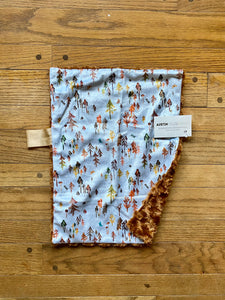 Copper/Blue Trees Minky Blanket // Small Lovey Size