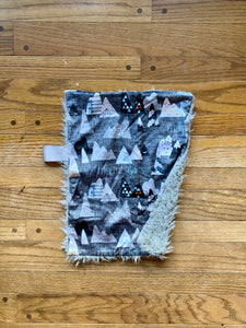 Charcoal "Adventure Awaits” Minky Blanket // Small Lovey Size