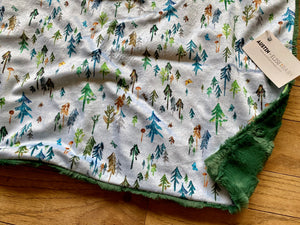Blue/Green Trees in the Forest Minky Blanket // Large Lovey Size