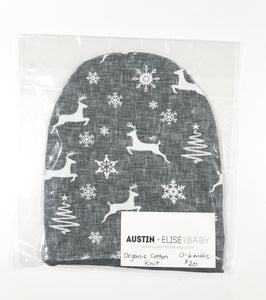 SALE // Slouch Beanies // Charcoal Linen Reindeers Organic Cotton Knit