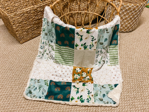 Floral and Rainbow FAUX QUILT Minky Blanket // Baby Blanket Size