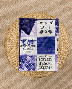 Purple "Adventure Awaits" FAUX QUILT Minky Blanket - Baby Blanket Size