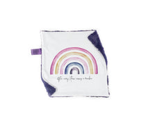 Load image into Gallery viewer, Purple “After Every Storm Comes a Rainbow” Minky Blanket // Small Square Lovey Size