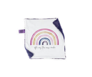 Purple “After Every Storm Comes a Rainbow” Minky Blanket // Small Square Lovey Size