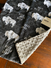Load image into Gallery viewer, Black/Grey Buffalo Woodland Minky Blanket // Small Lovey Size