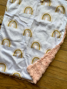 Blush Pink/Gold Rainbows Minky Blanket // Small Lovey Size