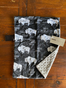 Black/Grey Buffalo Woodland Minky Blanket // Small Lovey Size
