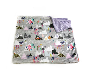 Grey “Mountain Dreams” Minky Blanket - Toddler Blanket Size