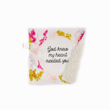 Load image into Gallery viewer, Pink and Cream “God Knew My Heart Needed You” Minky Blanket // Small Square Lovey Size
