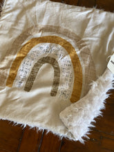 Load image into Gallery viewer, Gold/Grey Neutral Rainbow Minky Blanket // Small Square Lovey Size