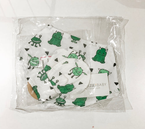 SALE // Bandana Bib and Teether Gift Set // Green Monsters