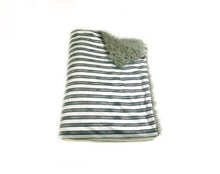 Load image into Gallery viewer, SALE // Blue/Grey Striped Minky Blanket // Baby Blanket Size