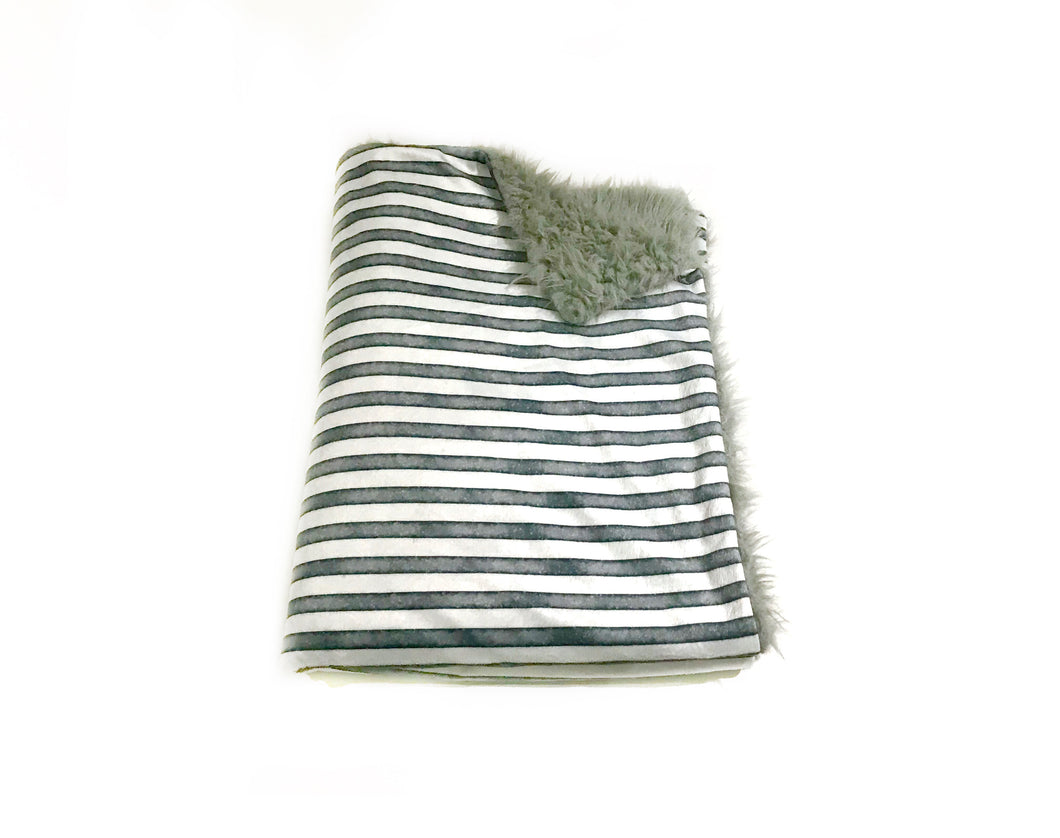 SALE // Blue/Grey Striped Minky Blanket // Baby Blanket Size