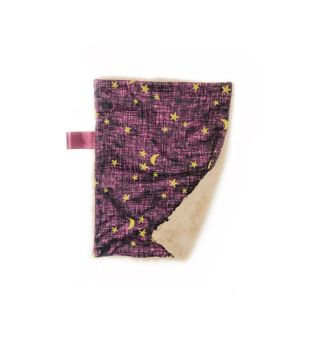 Purple Linen Stars Minky Blanket // Small Lovey Size