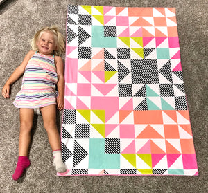 SALE // Pink and Aqua Triangle Puzzlecloth Minky Blanket // Child Blanket Size