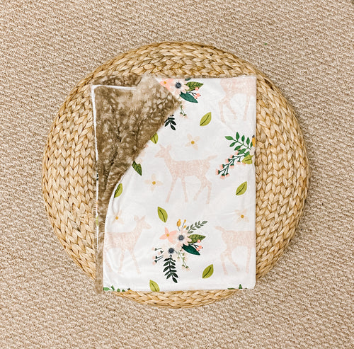 Blush Lace Deer and Fawn Minky Blanket // Baby Blanket Size